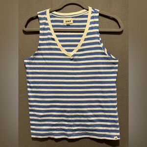 Pact Women's Blue and White Striped Tank Top
